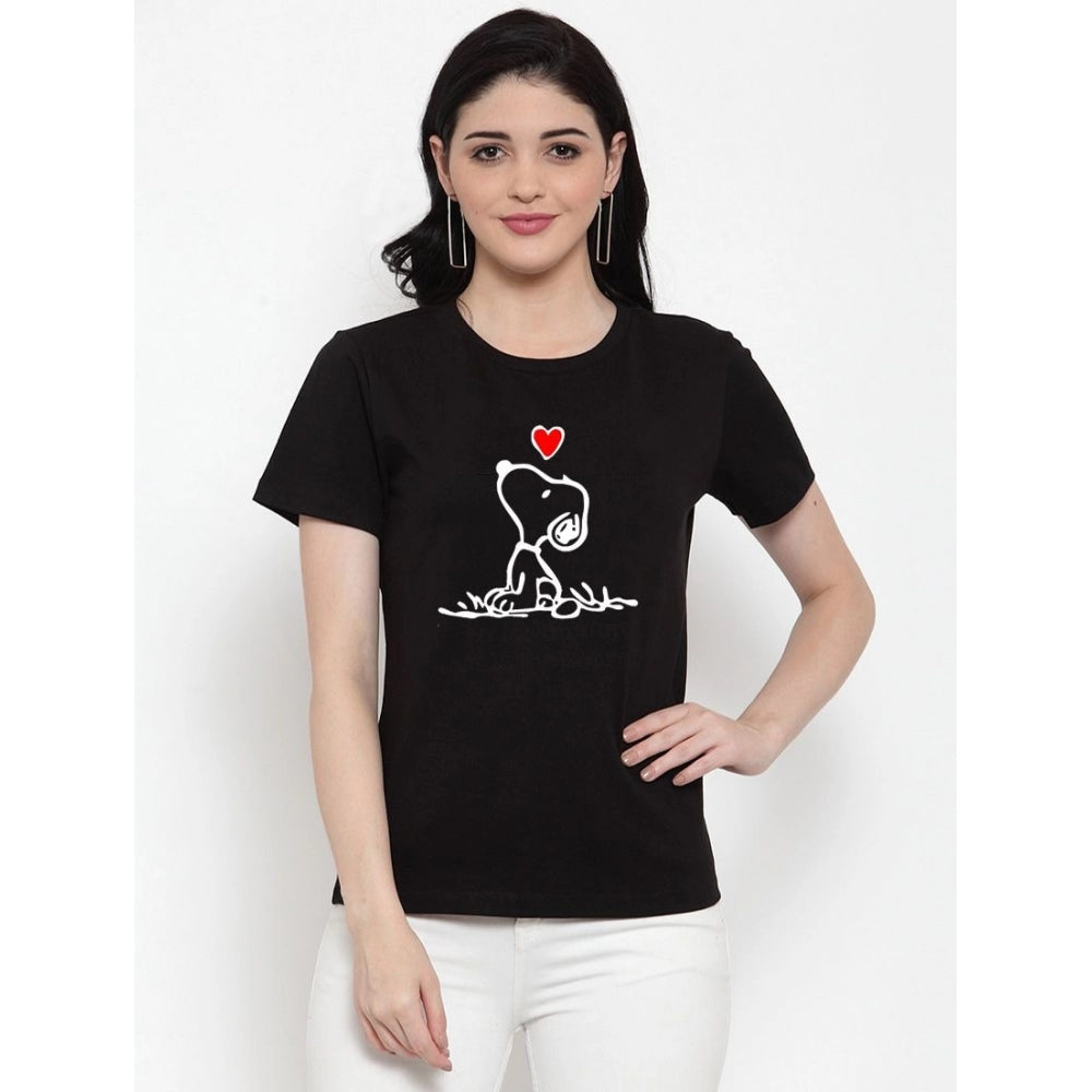 Generisches T-Shirt aus Baumwollmischung für Damen mit Snoopy- und Peanuts-Cartoon-Aufdruck (schwarz)