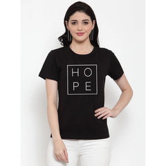 Generic Women's Cotton Blend Hope Printed T-Shirt (Black)