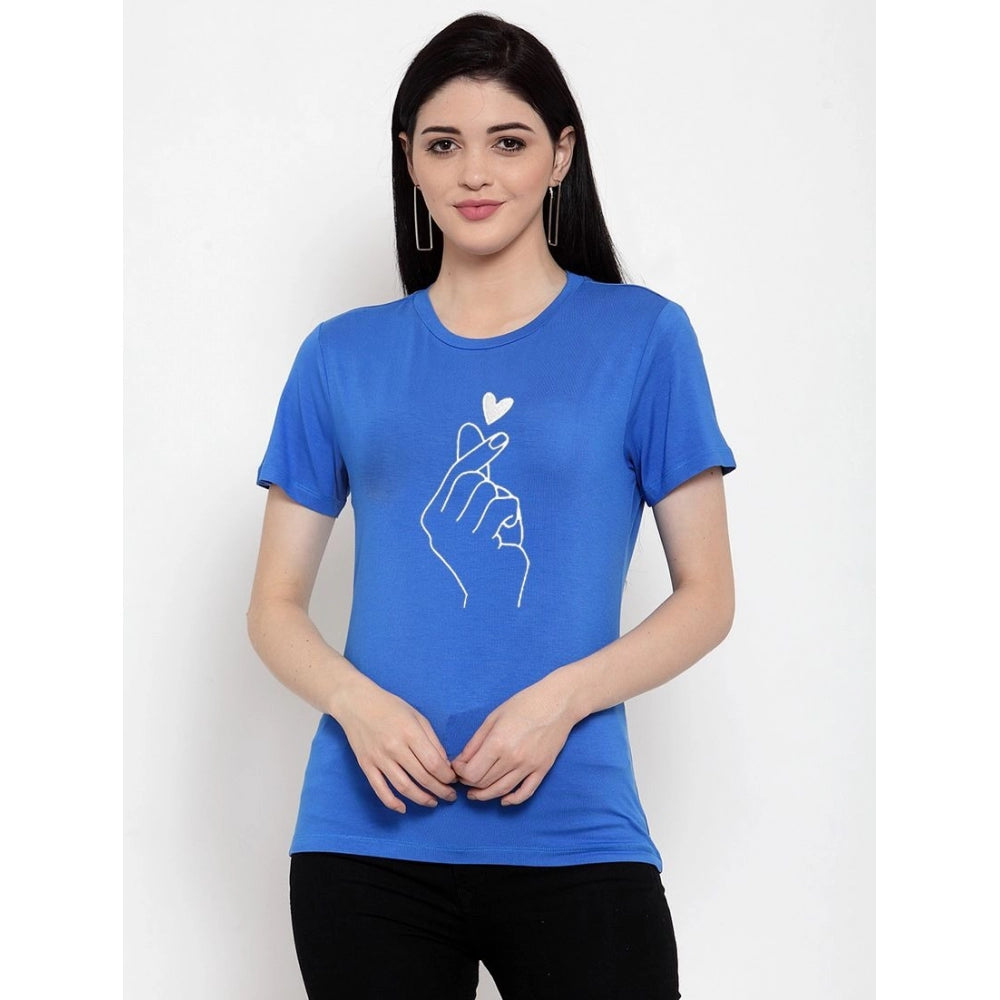 Generisches Damen-T-Shirt aus Baumwollmischung mit Hand-Herz-Line-Art-Aufdruck (blau)