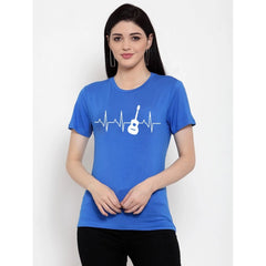 Generic Women's Cotton Blend Bass Guitar Heartbeat Line Art Printed T-Shirt (Blue)