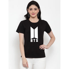 Generic Women's Cotton Blend Bts Print Printed T-Shirt (Black)