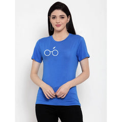 Generisches T-Shirt für Damen aus Baumwollmischung mit Aufdruck „Right Corner Black Eye Glasses Line Art“ (Blau)