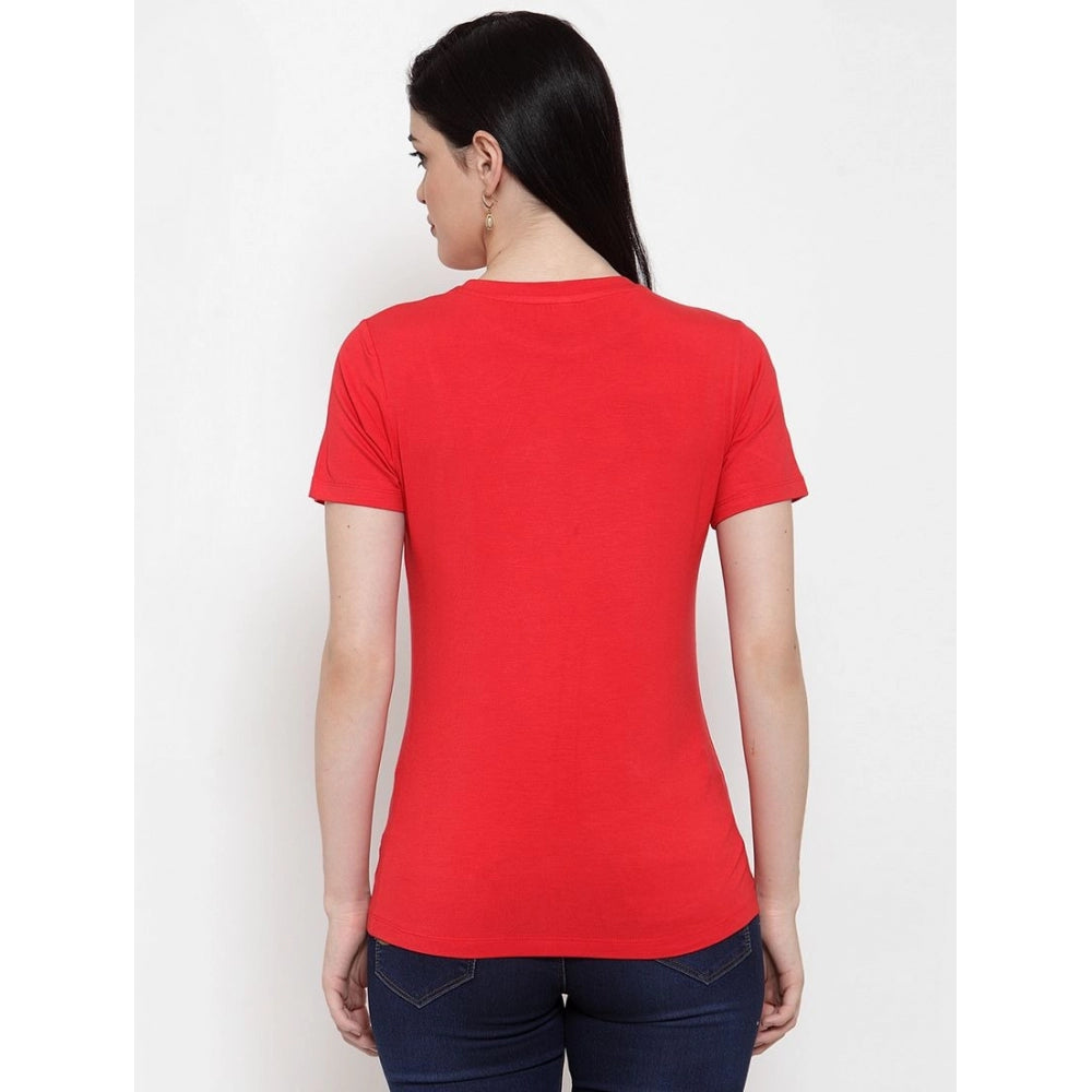 Generisches Damen-T-Shirt aus Baumwollmischung mit Mickey Mouse Line Art-Aufdruck (Rot)