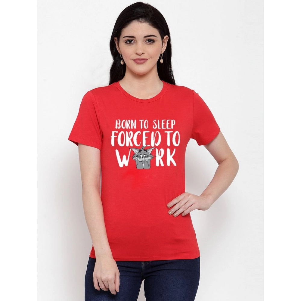 Generisches Damen-T-Shirt mit Aufdruck „Born To Sleep Forced To Work“ aus Baumwollmischung (rot)