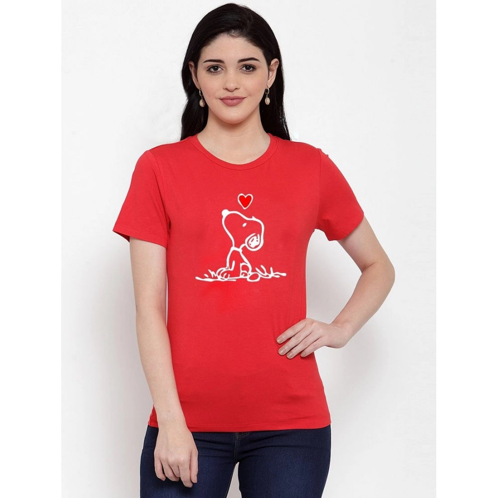 Generisches T-Shirt aus Baumwollmischung mit Snoopy- und Peanuts-Cartoon-Aufdruck für Damen (rot)