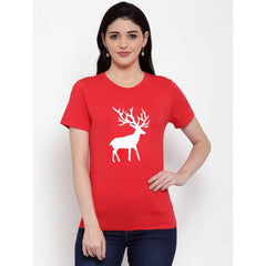 Generic Women's Cotton Blend Deer Printed T-Shirt (Red)