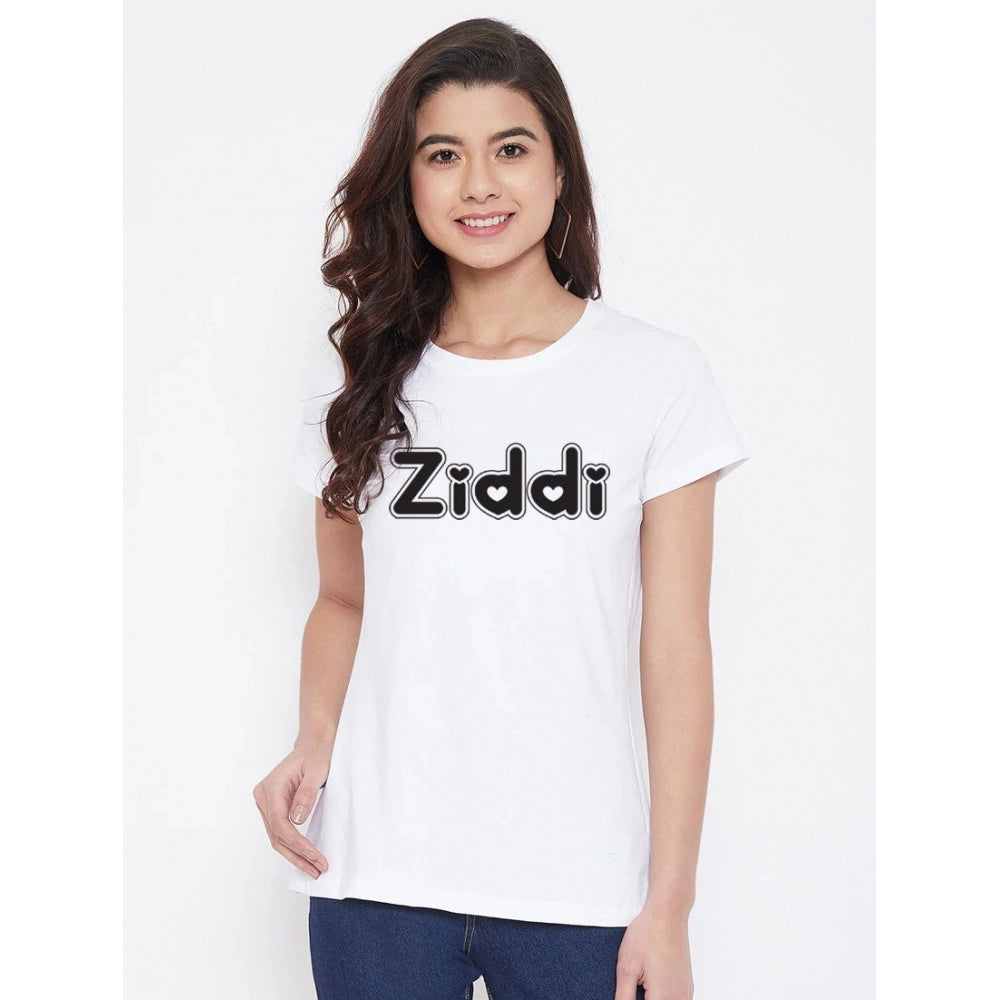 Generic Women's Cotton Blend Ziddi Printed T-Shirt (White)