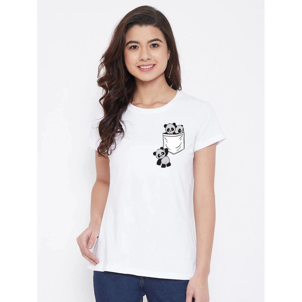 Generic Women's Cotton Blend Pandas In My Pocket Printed T-Shirt (White)