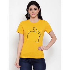 Generisches Damen-T-Shirt aus Baumwollmischung mit Kaninchen-Line-Art-Aufdruck (Gelb)