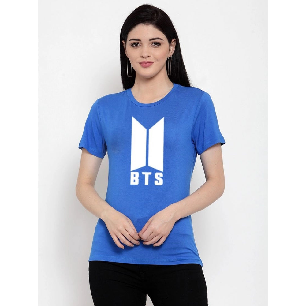 Generisches T-Shirt mit BTS-Aufdruck aus Baumwollmischung für Damen (blau)