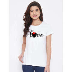 Generic Women's Cotton Blend Love Printed T-Shirt (White)