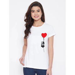 Generisches Damen-T-Shirt aus Baumwollmischung mit Panda- und Herzballon-Aufdruck (weiß)