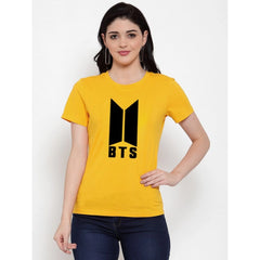 Generic Women's Cotton Blend Bts Print Printed T-Shirt (Yellow)