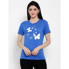 Generisches Damen-T-Shirt aus Baumwollmischung mit Schmetterlings- und Stern-Aufdruck (blau)