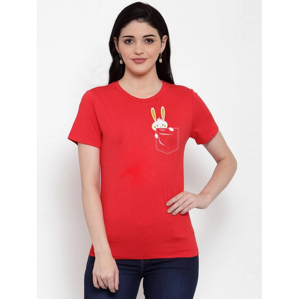 Generisches Damen-T-Shirt aus Baumwollmischung mit Kaninchen-Aufdruck (Rot)