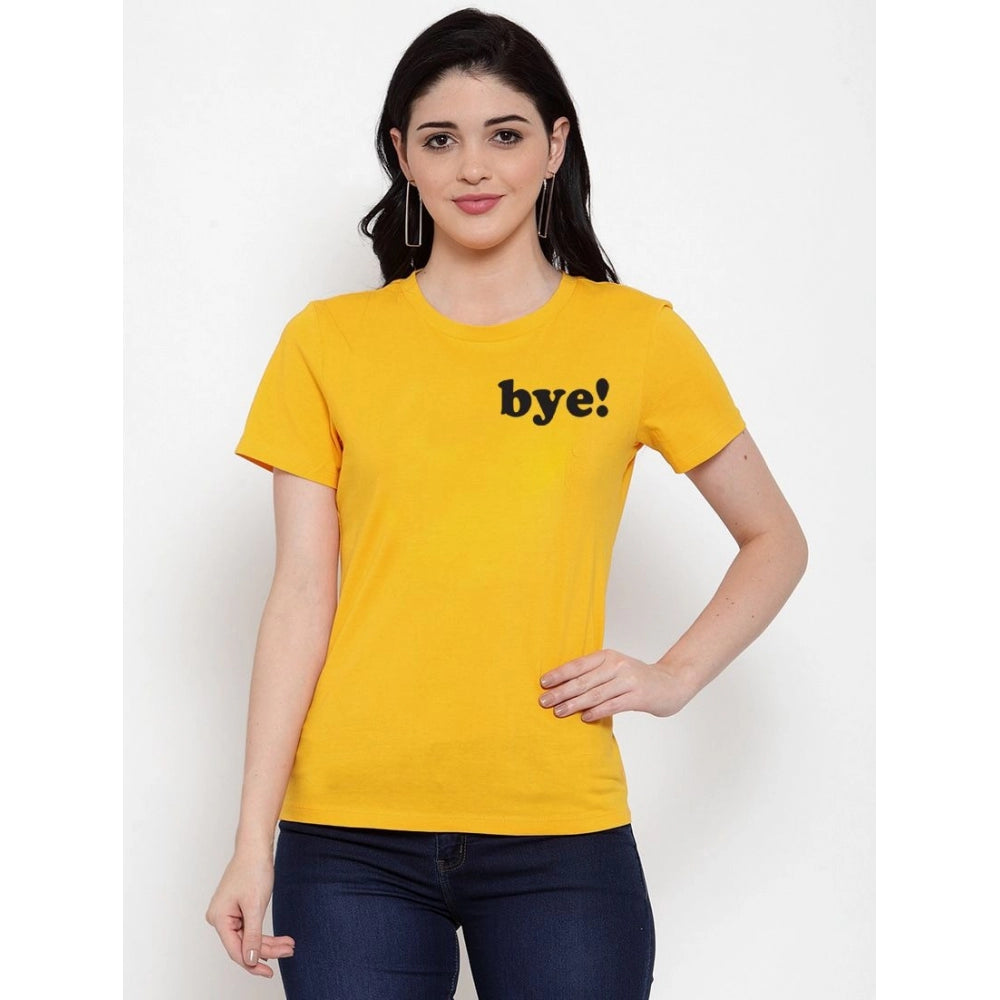 Generic Women's Cotton Blend Bye Printed T-Shirt (Yellow)