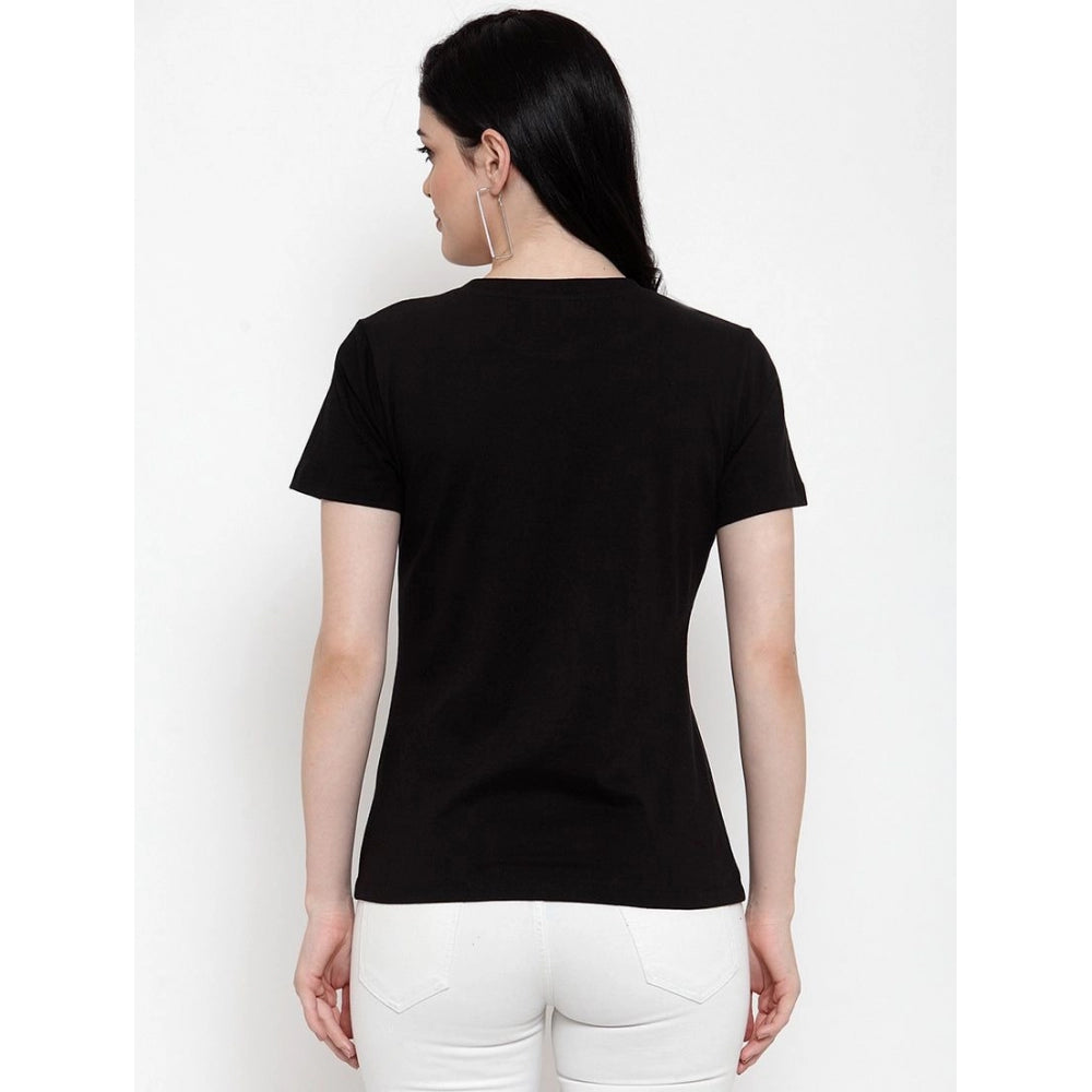 Generisches Damen-T-Shirt aus Baumwollmischung mit Kaninchen-Aufdruck (Schwarz)