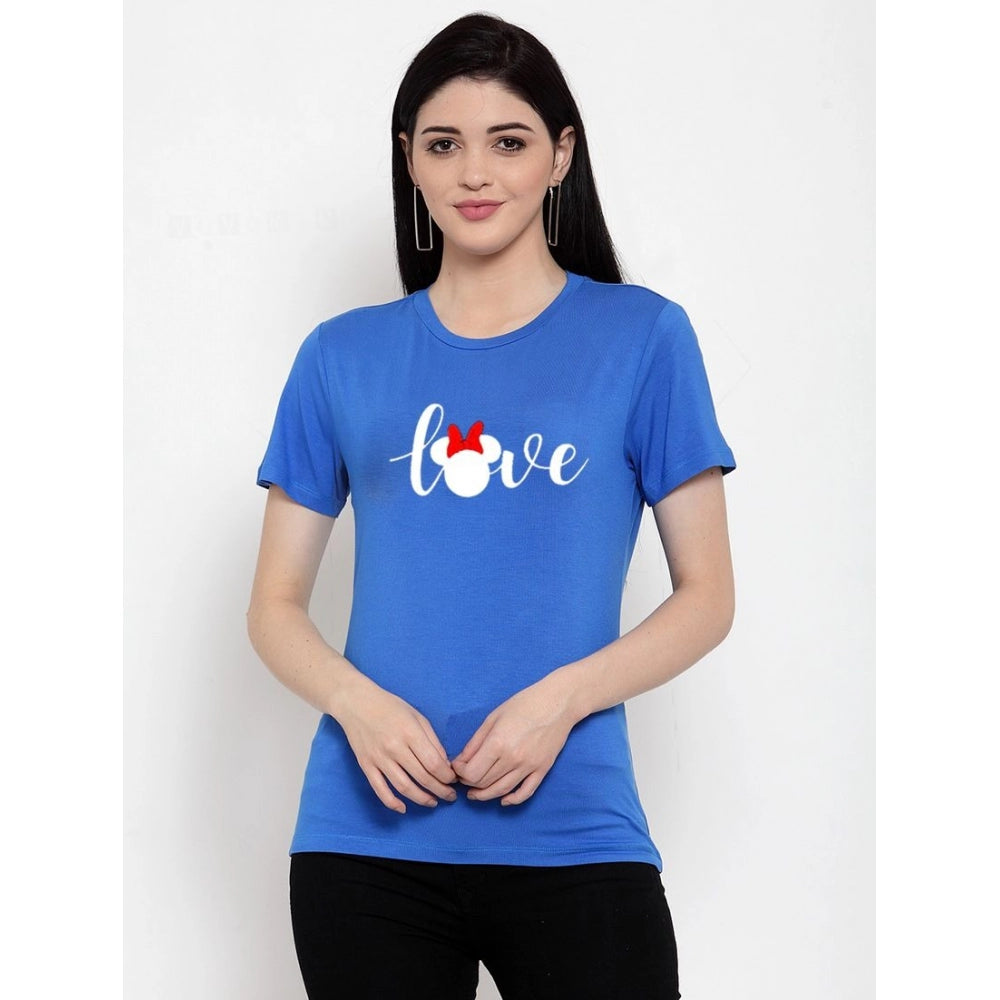 Generic Women's Cotton Blend Love Printed T-Shirt (Blue)