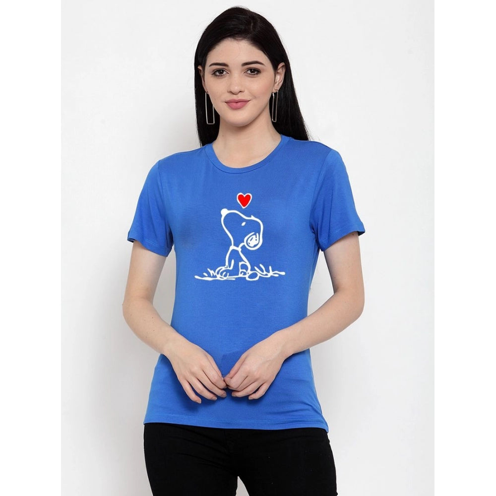 Generisches T-Shirt aus Baumwollmischung für Damen mit Snoopy- und Peanuts-Cartoon-Aufdruck (blau)