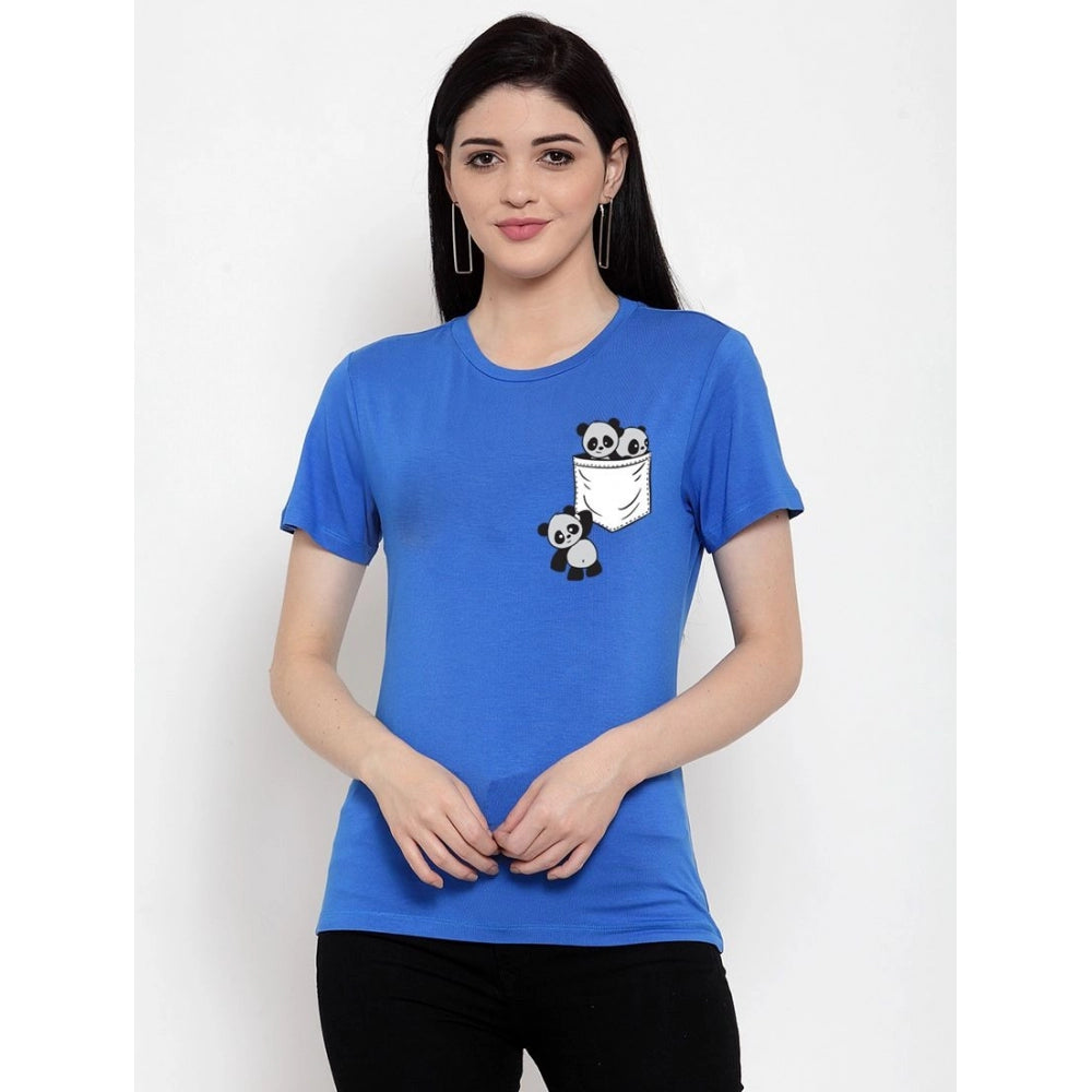 Generisches Damen-T-Shirt mit Aufdruck „Pandas In My Pocket“ aus Baumwollmischung (blau)