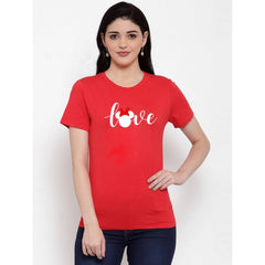 Generic Women's Cotton Blend Love Printed T-Shirt (Red)