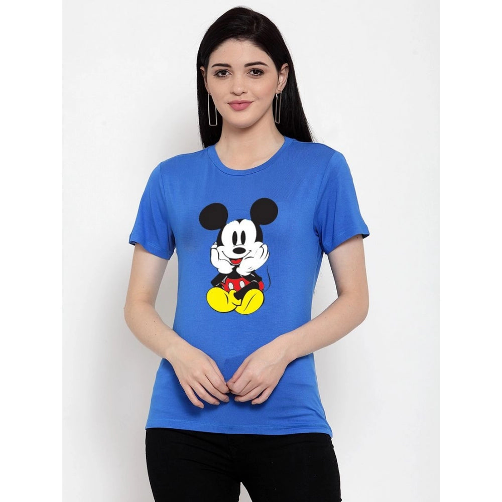 Generisches Damen-T-Shirt aus Baumwollmischung mit Mickey-Mouse-Aufdruck (blau)