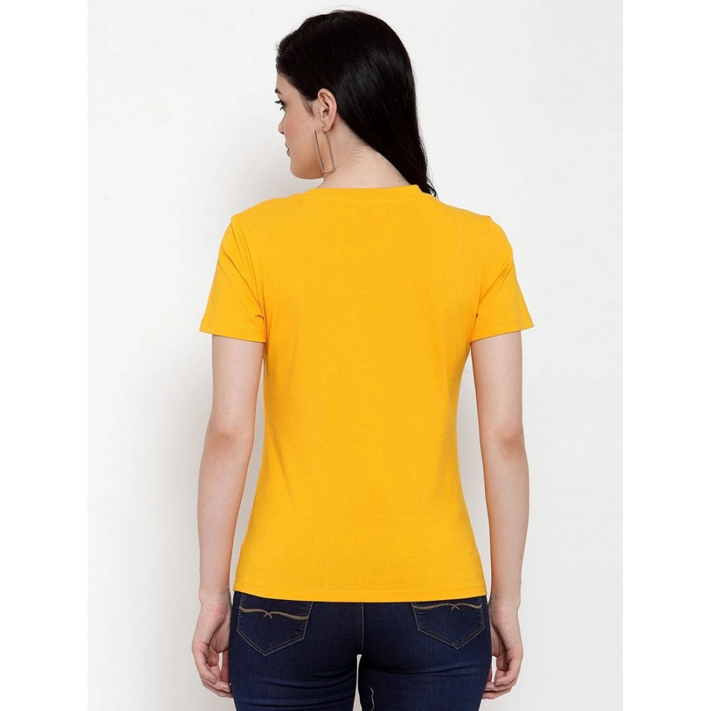 Generic Women's Cotton Blend Cat Printed T-Shirt (Yellow)