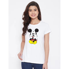 Generic Women's Cotton Blend Mickey Mouse Printed T-Shirt (White)