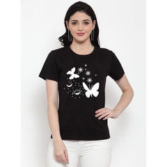 Generic Women's Cotton Blend Butterfly With Star Printed T-Shirt (Black)