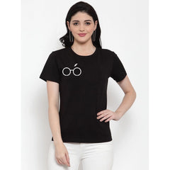 Generic Damen T-Shirt mit Aufdruck „Right Corner Black Eye Glasses Line Art“ aus Baumwollmischung (Schwarz)