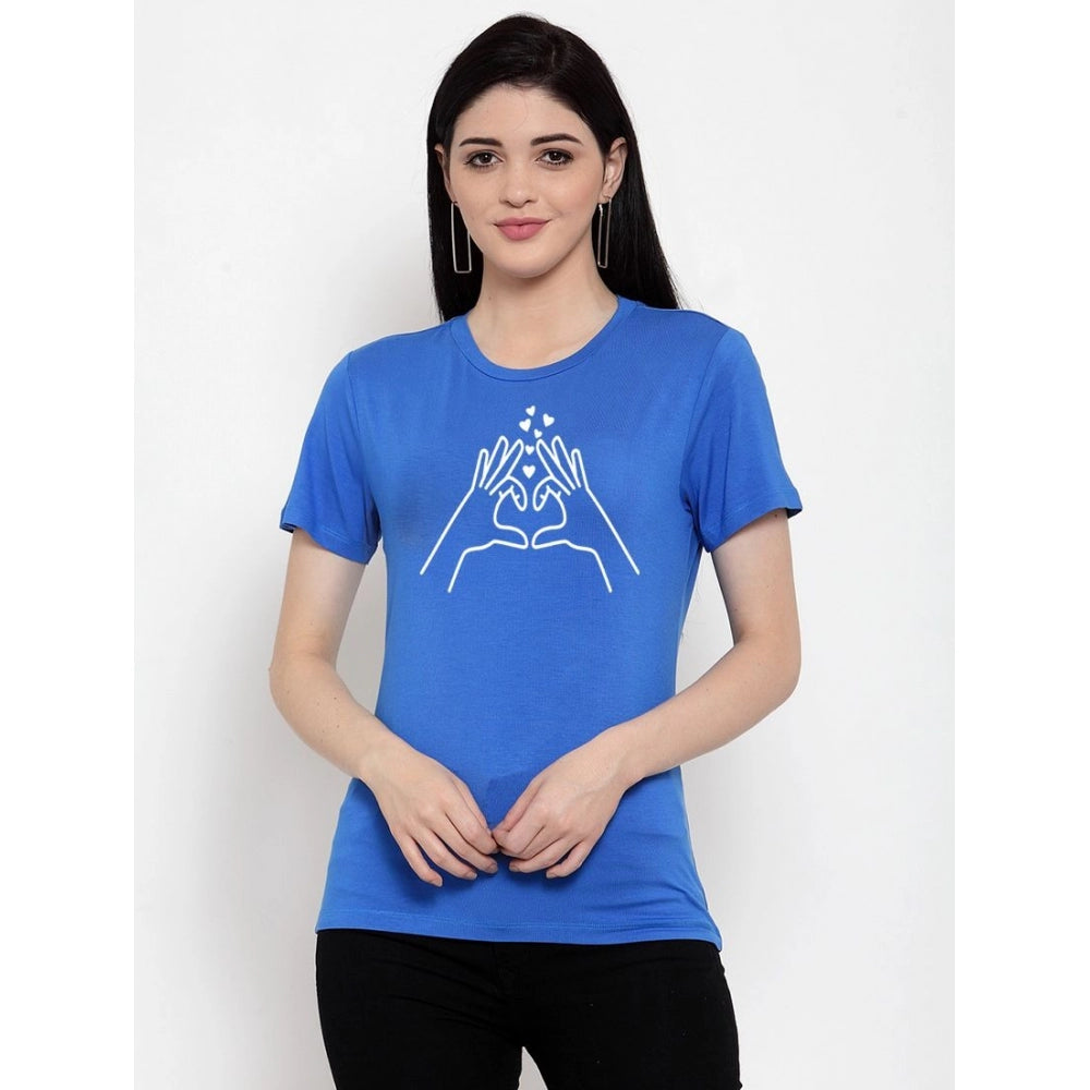 Generisches Damen-T-Shirt mit Aufdruck „Heart Hands Line Art“ aus Baumwollmischung (blau)