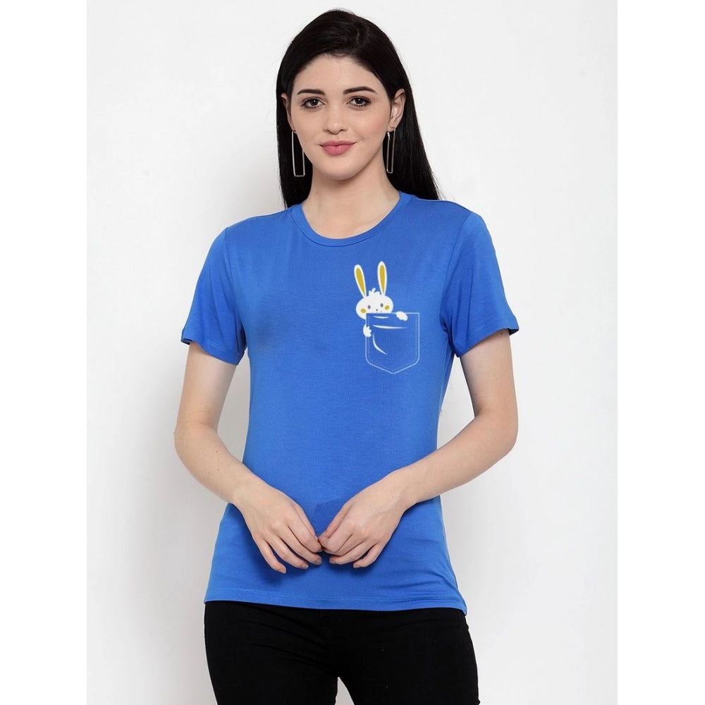 Generisches Damen-T-Shirt aus Baumwollmischung mit Kaninchen-Aufdruck (blau)