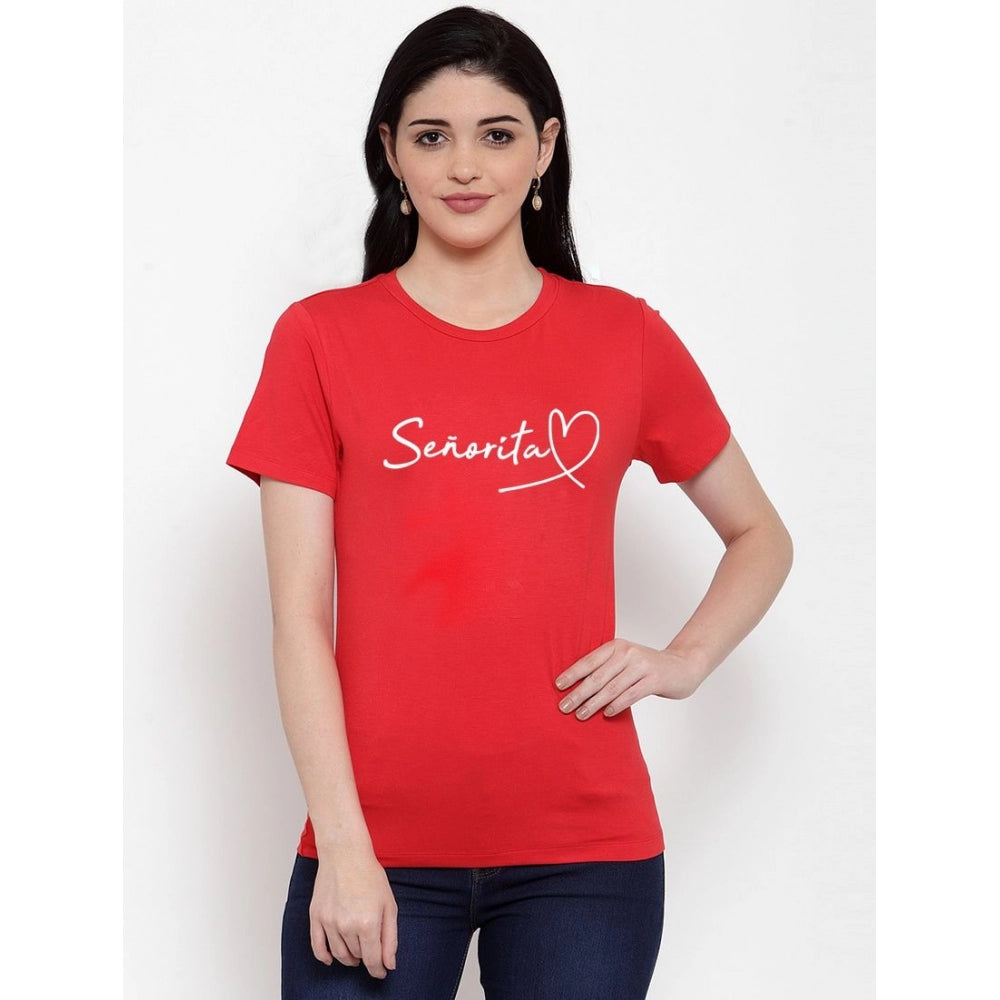 Generic Women's Cotton Blend Senorita Printed T-Shirt (Red)