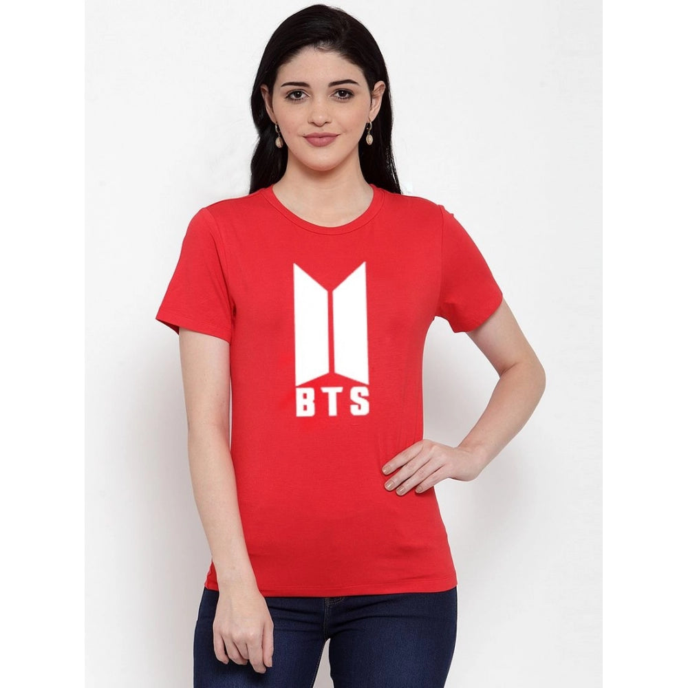 Generisches T-Shirt mit BTS-Aufdruck aus Baumwollmischung für Damen (rot)