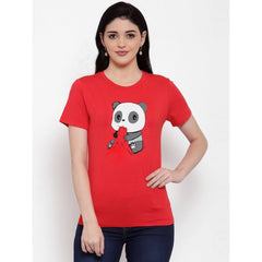 Generisches Damen-T-Shirt mit Panda Bites-Aufdruck aus Baumwollmischung (Rot)