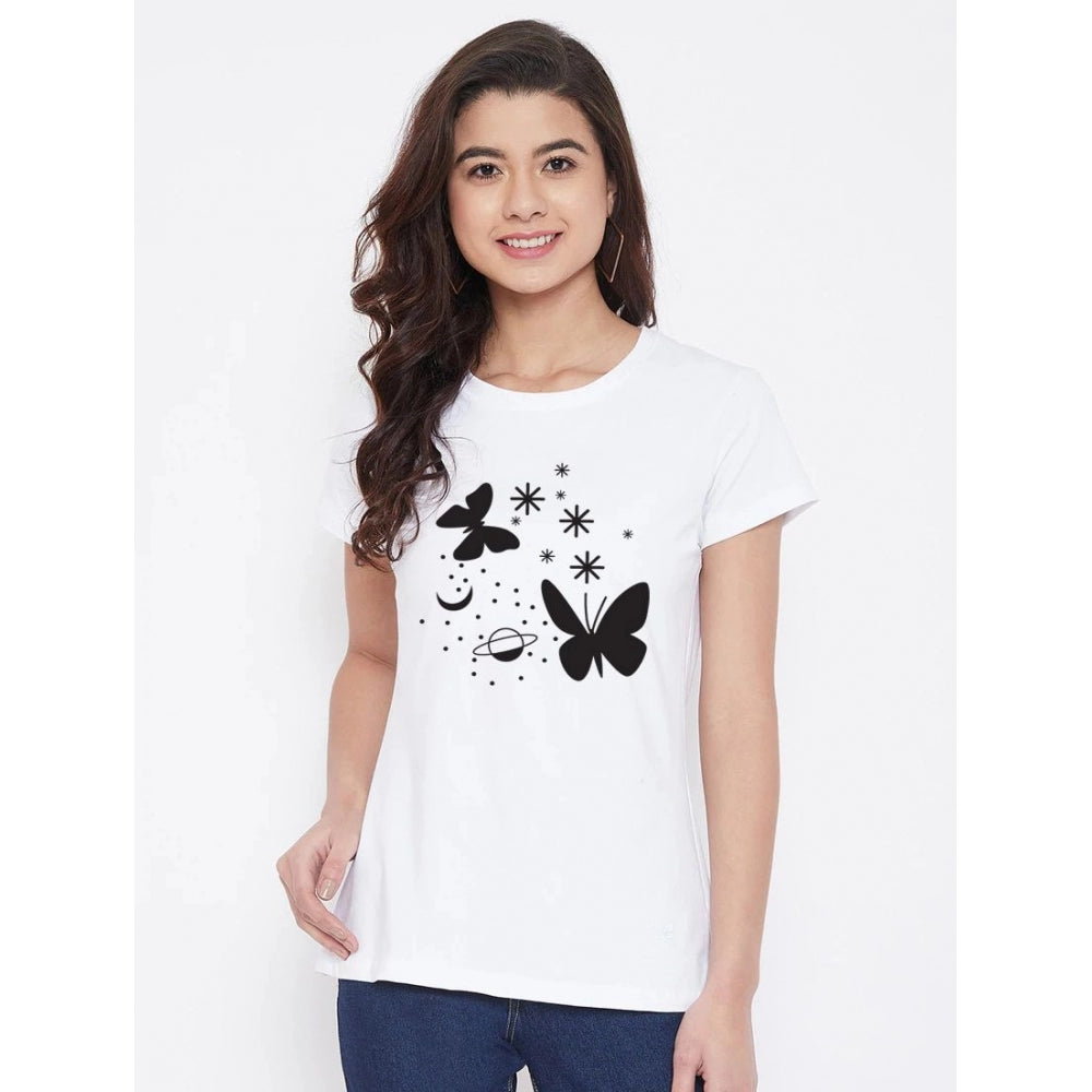 Generic Women's Cotton Blend Butterfly With Star Printed T-Shirt (White)