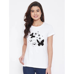 Generic Women's Cotton Blend Butterfly With Star Printed T-Shirt (White)