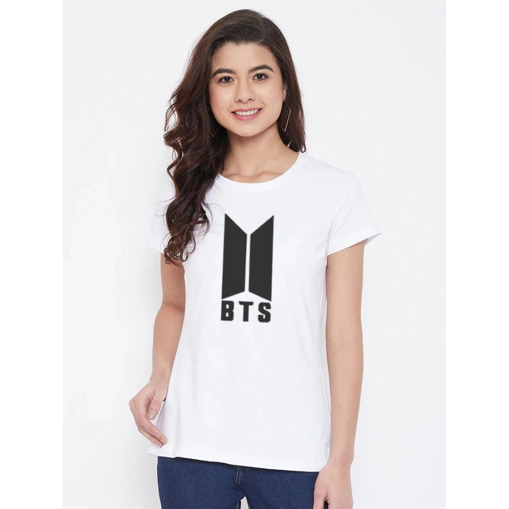 Generisches T-Shirt mit BTS-Aufdruck aus Baumwollmischung für Damen (weiß)