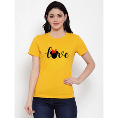 Generisches Damen-T-Shirt mit „Love“-Aufdruck aus Baumwollmischung (Gelb)