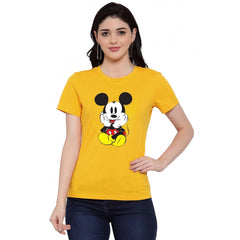 Generisches Damen-T-Shirt aus Baumwollmischung mit Mickey-Mouse-Aufdruck (Gelb)