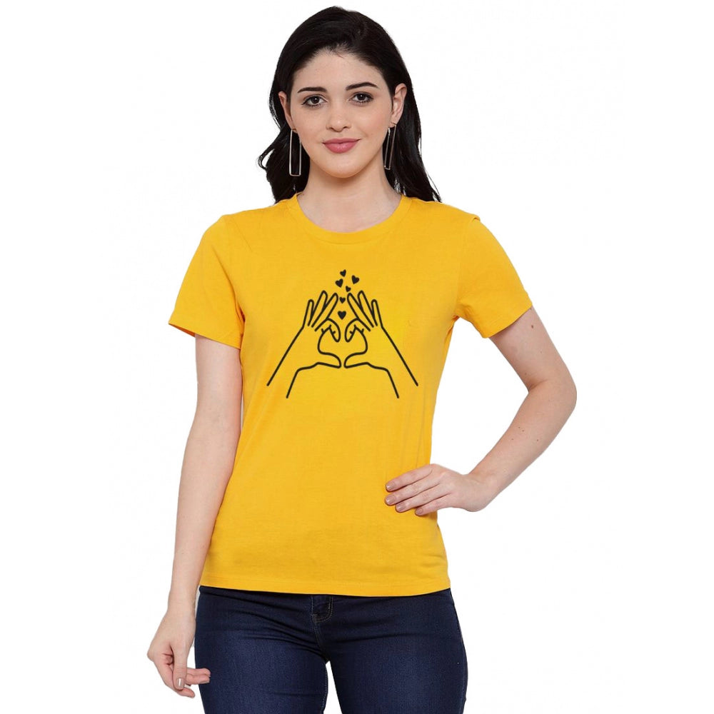 Generisches Damen-T-Shirt mit Aufdruck „Herzen Hände Line Art“ aus Baumwollmischung (Gelb)