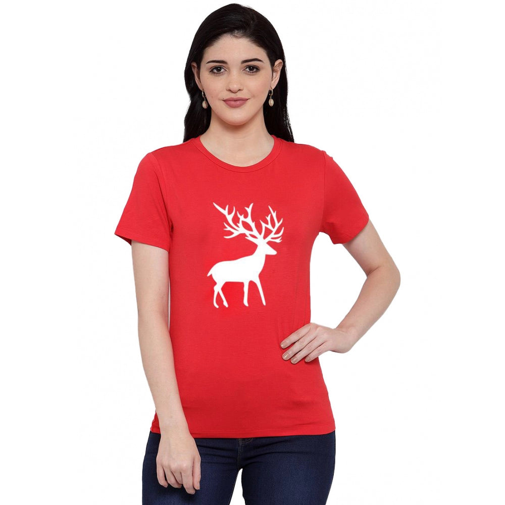 Generisches Damen-T-Shirt aus Baumwollmischung mit Hirsch-Aufdruck (Rot)