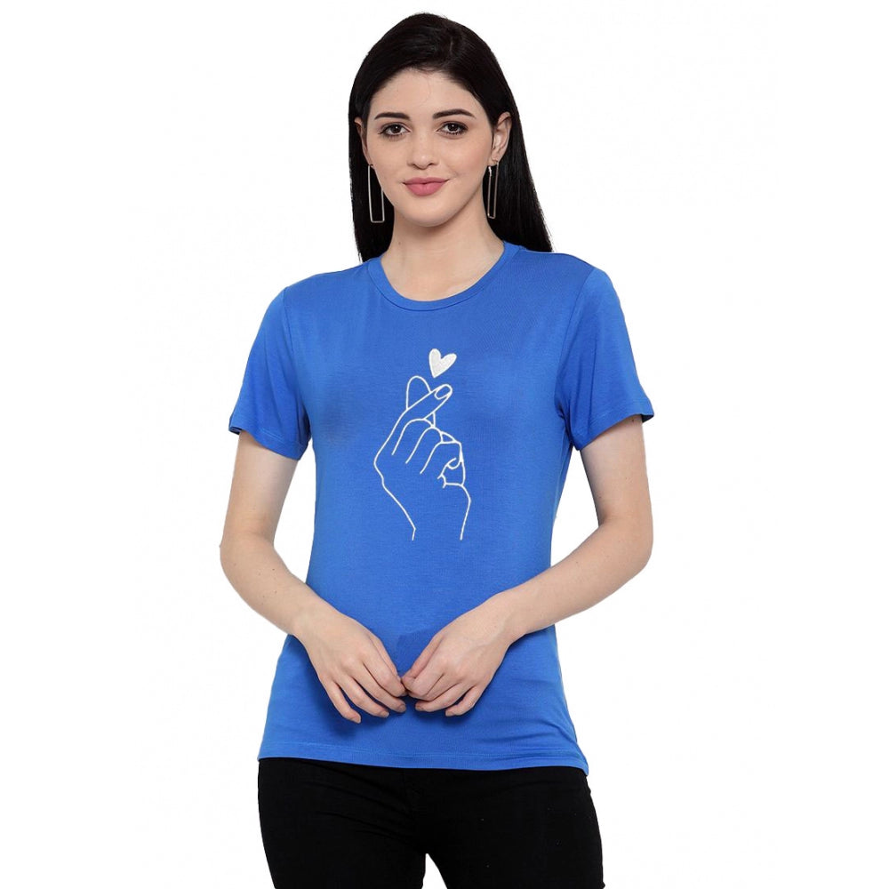 Generisches Damen-T-Shirt aus Baumwollmischung mit Hand-Herz-Line-Art-Aufdruck (blau)