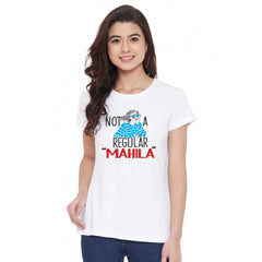 Generisches Damen-T-Shirt aus Baumwollmischung mit Aufdruck „Not A Regular Mahila“ (weiß)