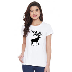 Generisches Damen-T-Shirt aus Baumwollmischung mit Hirsch-Aufdruck (weiß)