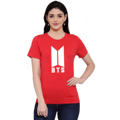 Generisches T-Shirt mit BTS-Aufdruck aus Baumwollmischung für Damen (rot)