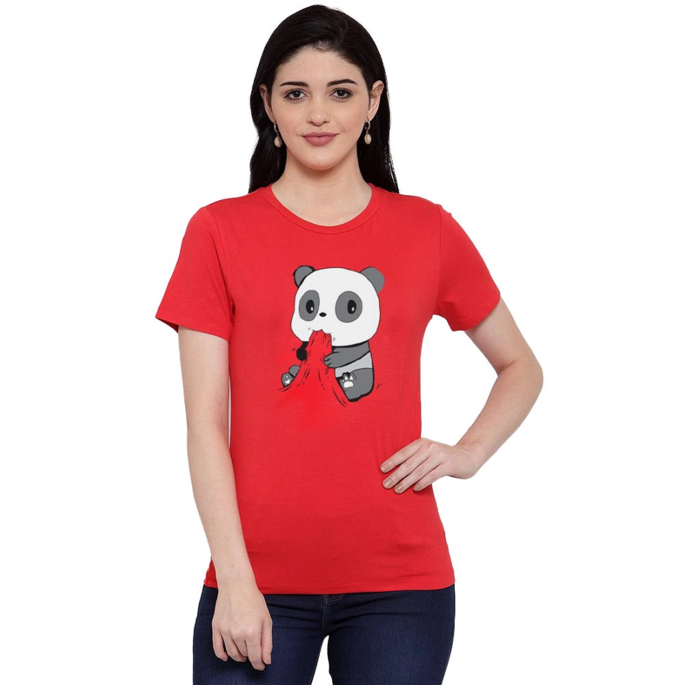 Generisches Damen-T-Shirt mit Panda Bites-Aufdruck aus Baumwollmischung (Rot)