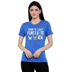 Generisches Damen-T-Shirt mit Aufdruck „Born To Sleep Forced To Work“ aus Baumwollmischung (blau)