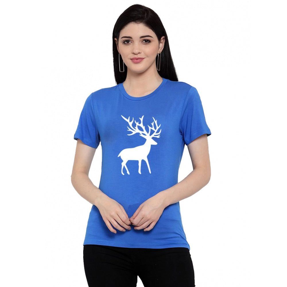 Generisches Damen-T-Shirt aus Baumwollmischung mit Hirsch-Aufdruck (Blau)