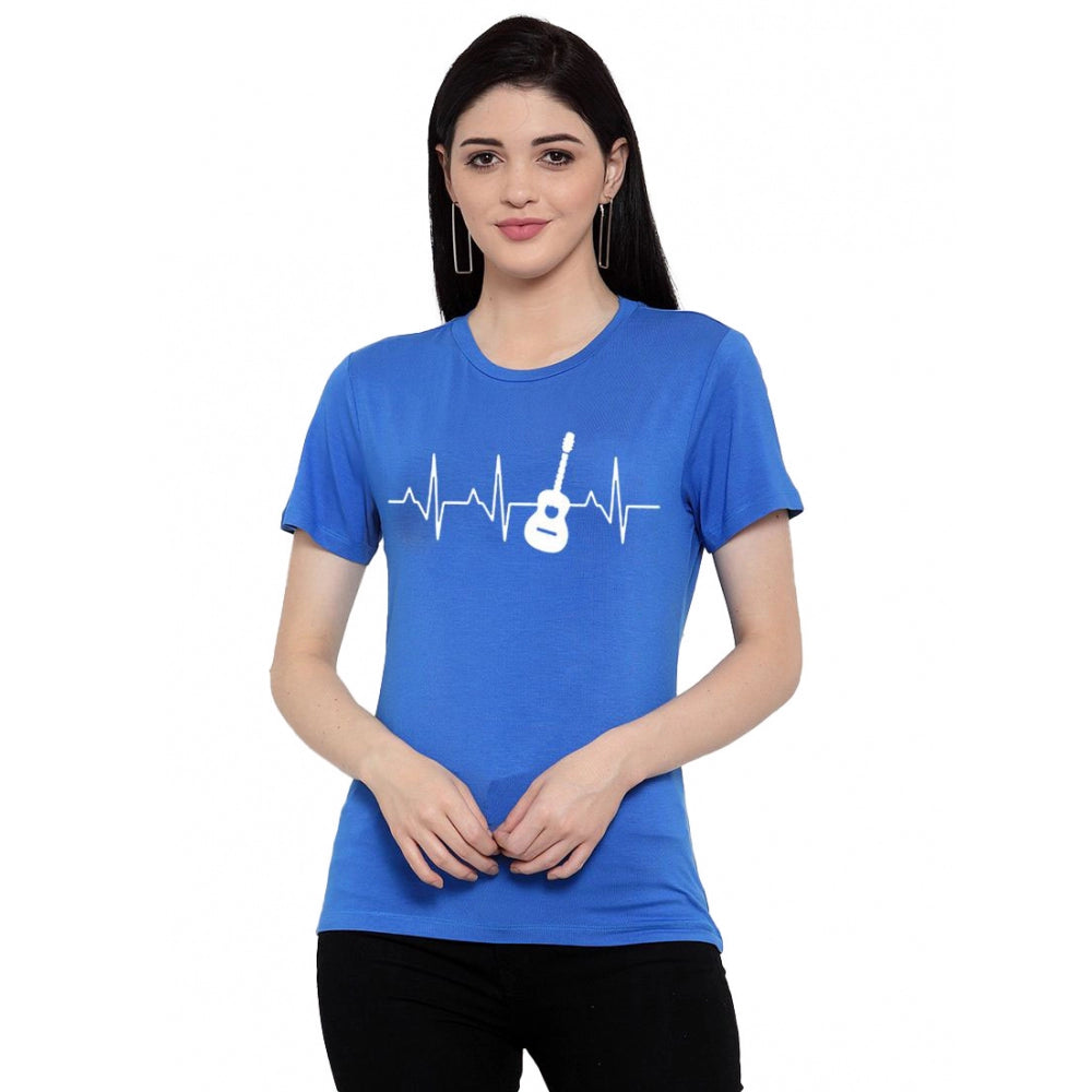 Generisches Damen-T-Shirt aus Baumwollmischung mit Bassgitarre und Herzschlag-Line-Art-Aufdruck (blau)